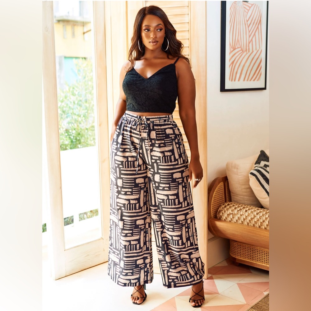 Rebdolls FULLY COMMITTED TRIBAL PRINT WIDE LEG PANTS 1XL